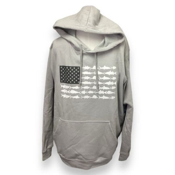 Columbia Mens PFG Fish Flag Graphic Fleece Lined Pullover Hoodie, Gray, size XXL - Picture 2 of 7